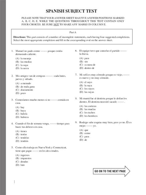 sat spanish test questions